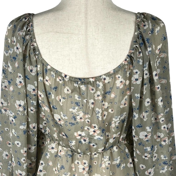 SAINTS & HEARTS FLORAL PRINT PUFF SLEEVES PEASANT‎ BLOUSE GRAY MULTI MEDIUM NWT - Picture 7 of 11